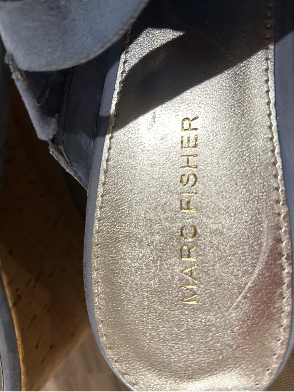 Marc Fisher Blue Suede Crisscross Platform Sandals - Picture 4 of 4